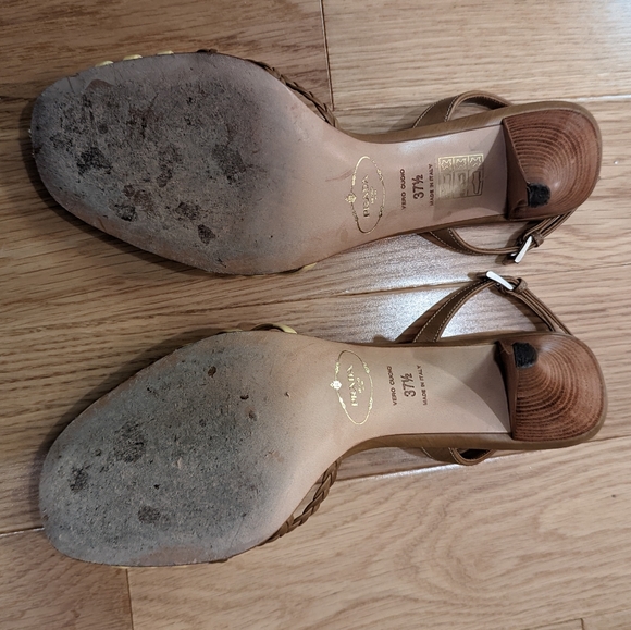 Authentic Prada Patent Leather Slingback Sandals Brown size 37.5 - Picture 9 of 13